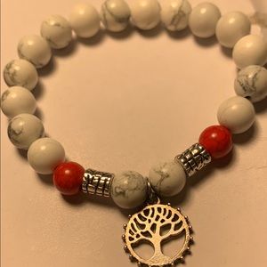 Red & White Tree of Life Stretch Bracelet